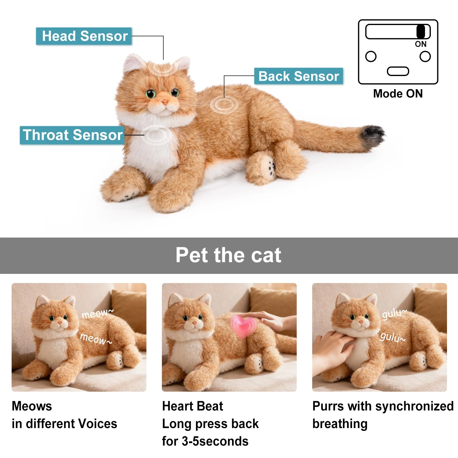 Percy 2.0 Golden British Short Hair Cat- Breathing Heartbeat Pur,Voice Robonic Cat - Image 3